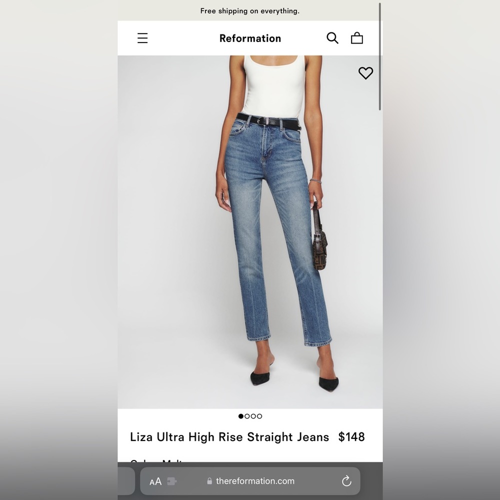 Reformation Liza Ultra High Rise Straight Jeans, Size 26, Malta